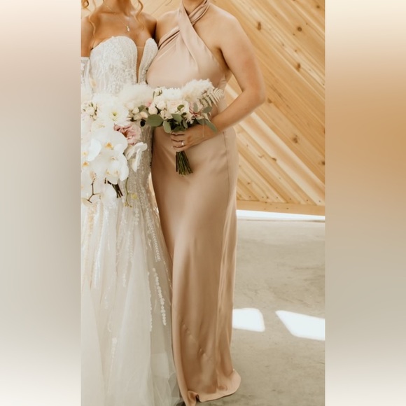 Show Me Your MuMu Jasmine Halter Maxi Dress Rose Gold Luxe Satin Small 💒 💍 - Picture 9 of 9